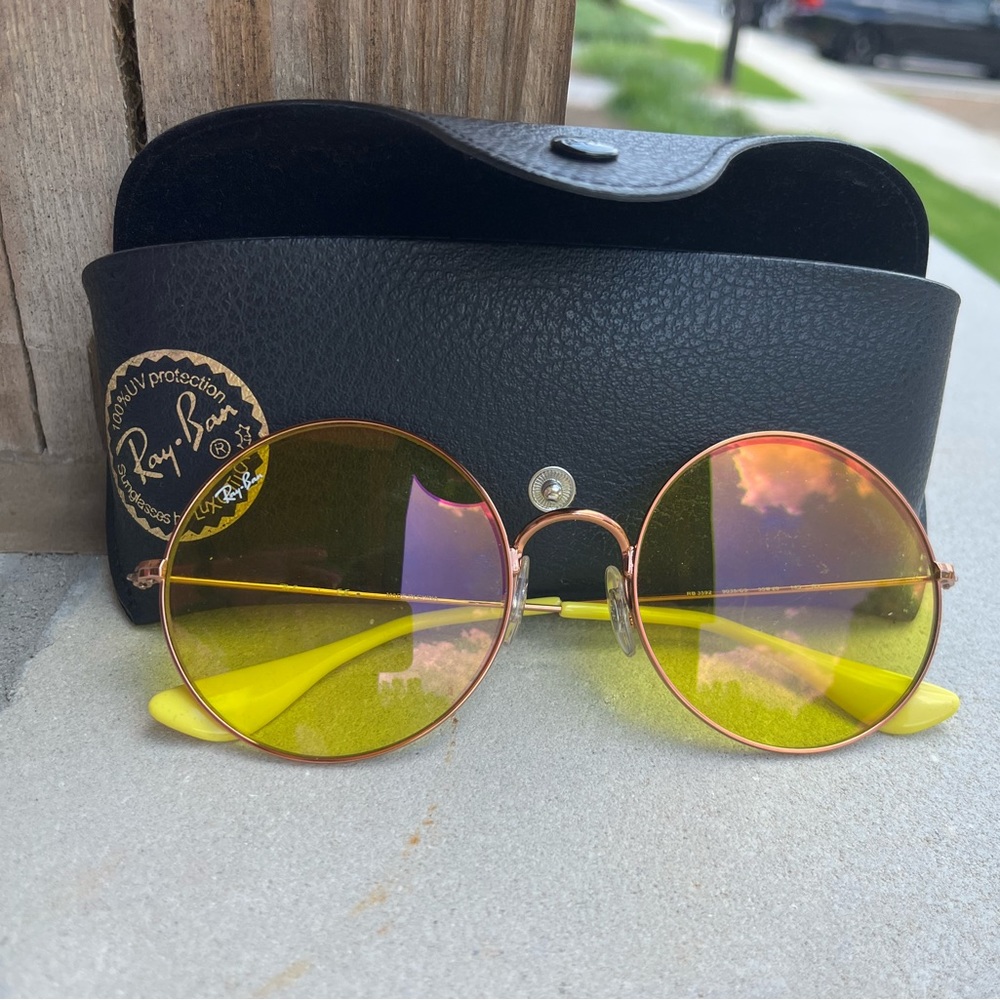 Yellow Tinted Lens Ray Bans with Case